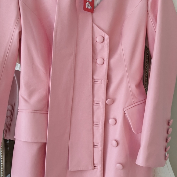 knee length dresses for ladies 21SIX Pink Rosa Taffeta Feather Blazer Dress main image 1